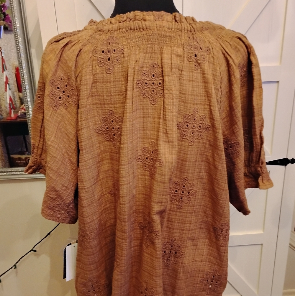 Democracy Tan Embroidered Blouse - Picture 2 of 9